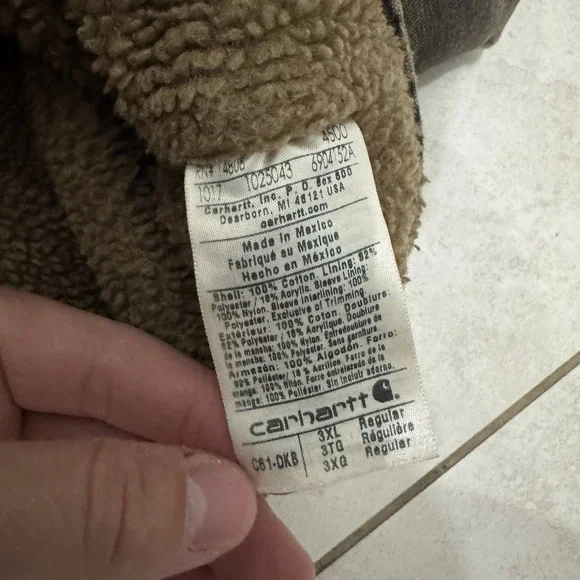 Carhartt Jacket Mens 3XL Brown Canvas Full Zip Sherpa Lined Distressed C61-DKB - Picture 7 of 10